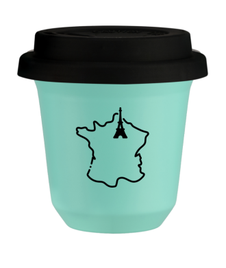 Tasse 150 ml TURQUOISE "France", avec couvercle noir Tasse 150 ml TURQUOISE "France", avec couvercle noir