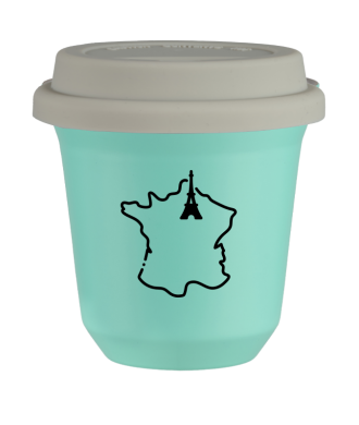 Tasse 150 ml TURQUOISE "France", avec couvercle blanc Tasse 150 ml TURQUOISE "France", avec couvercle blanc
