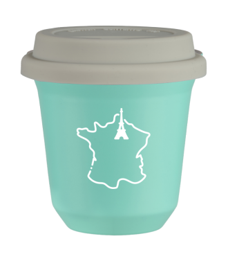 Tasse 150 ml TURQUOISE "France (blanc)", avec couvercle blanc Tasse 150 ml TURQUOISE "France (blanc)", avec couvercle blanc
