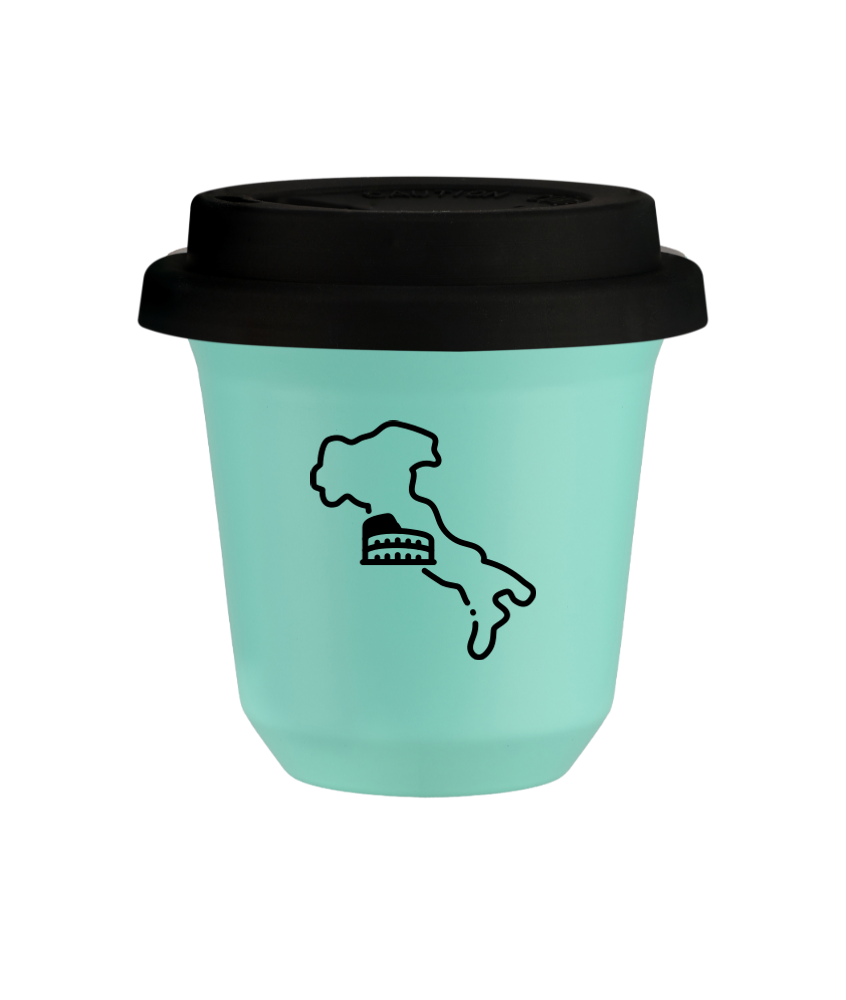 Tasse 150 ml TURQUOISE "Italie", avec couvercle noir