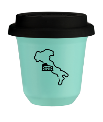 Tasse 150 ml TURQUOISE "Italie (noir)", avec couvercle noir Tasse 150 ml TURQUOISE "Italie (noir)", avec couvercle noir