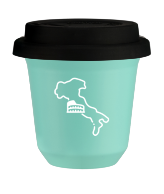Tasse 150 ml TURQUOISE "Italie (blanc)", avec couvercle noir Tasse 150 ml TURQUOISE "Italie (blanc)", avec couvercle noir