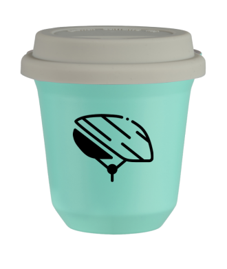 Tasse 150 ml TURQUOISE "Casque (noir)", avec couvercle blanc Tasse 150 ml TURQUOISE "Casque (noir)", avec couvercle blanc