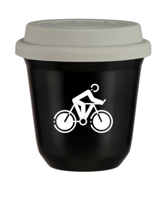 Tasse 80 ml NOIR "Cyclisme 2 (blanc)", avec couvercle blanc Tasse 80 ml NOIR "Cyclisme 2 (blanc)", avec couvercle blanc