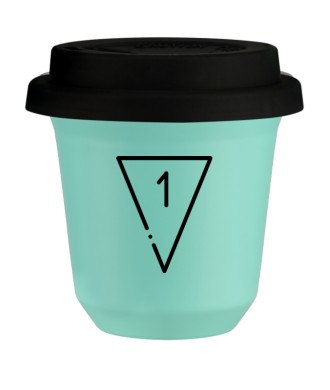 Tasse 150 ml TURQUOISE "1", avec couvercle noir Tasse 150 ml TURQUOISE "1", avec couvercle noir