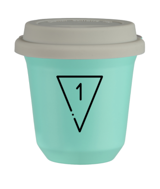 Tasse 150 ml TURQUOISE "1", avec couvercle blanc Tasse 150 ml TURQUOISE "1", avec couvercle blanc