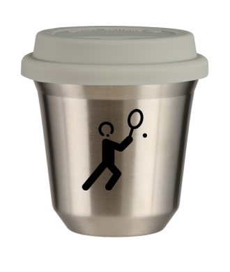 Tasse 150 ml ARGENT "Tennis 1", avec couvercle blanc Tasse 150 ml ARGENT "Tennis 1", avec couvercle blanc