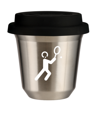 Tasse 150 ml ARGENT "Tennis 1 (blanc)", avec couvercle noir Tasse 150 ml ARGENT "Tennis 1 (blanc)", avec couvercle noir