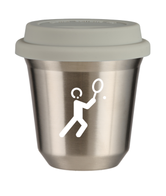 Tasse 150 ml ARGENT "Tennis 1 (blanc)", avec couvercle blanc Tasse 150 ml ARGENT "Tennis 1 (blanc)", avec couvercle blanc