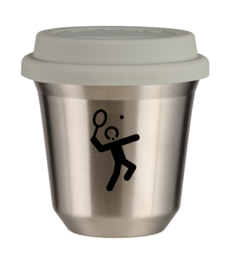 Tasse 150 ml ARGENT "Tennis 2 (noir)", avec couvercle blanc Tasse 150 ml ARGENT "Tennis 2 (noir)", avec couvercle blanc