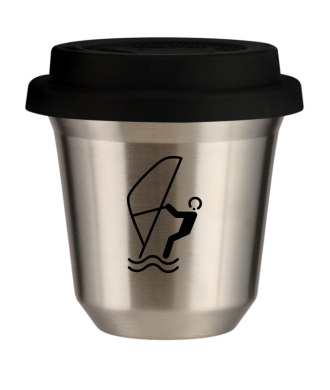 Tasse 150 ml ARGENT "Sports nautiques", avec couvercle noir Tasse 150 ml ARGENT "Sports nautiques", avec couvercle noir