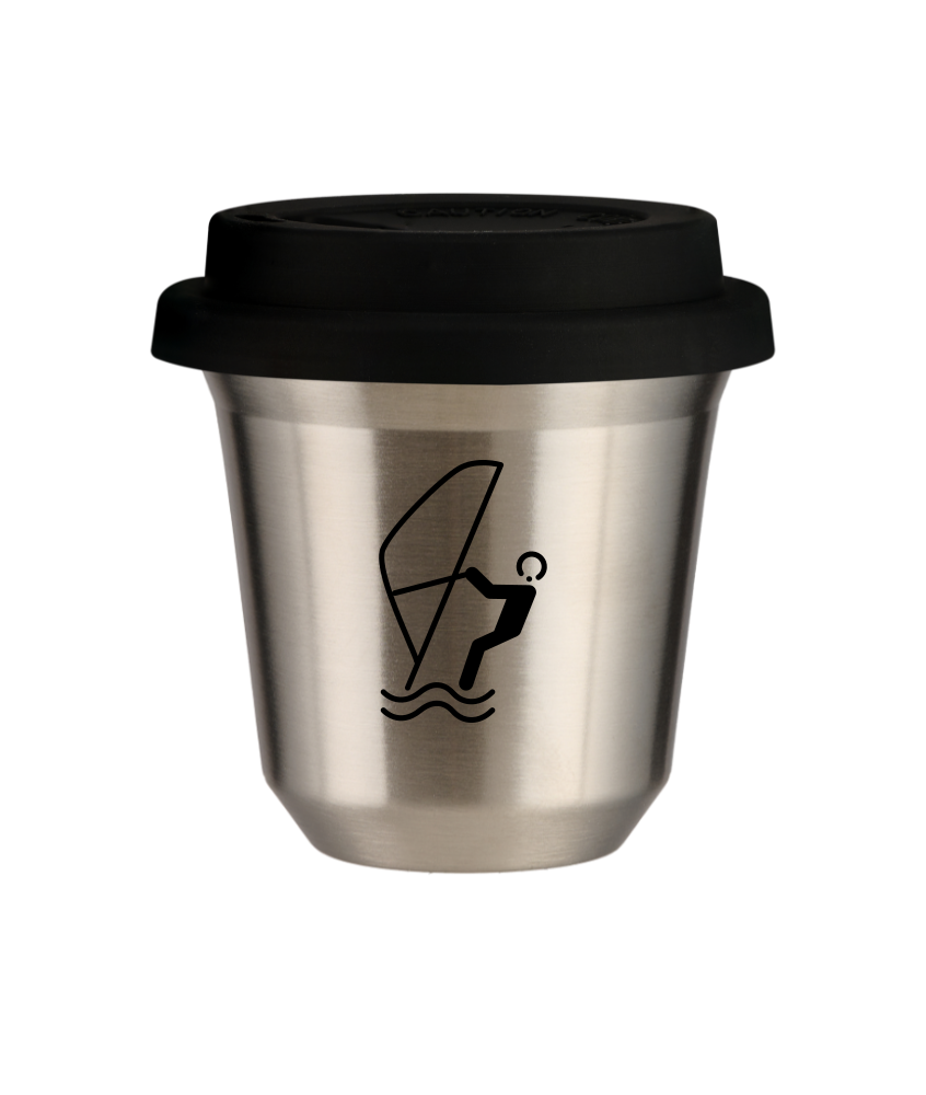 Tasse 150 ml ARGENT "Sports nautiques (noir)", avec couvercle noir
