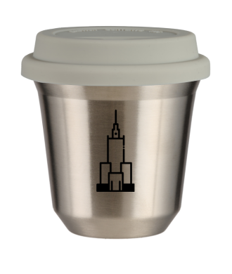 Tasse 150 ml ARGENT "Pałac kultury i nauki (noir)", avec couvercle blanc Tasse 150 ml ARGENT "Pałac kultury i nauki (noir)", avec couvercle blanc