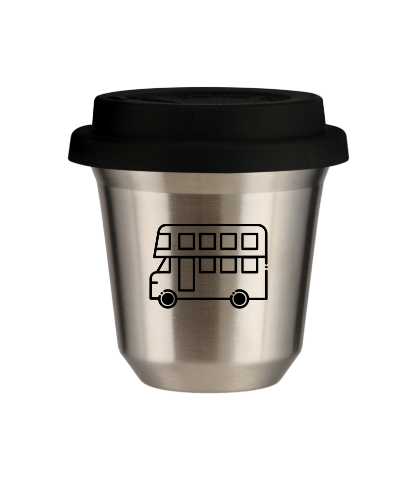 Tasse 150 ml ARGENT "Bus (noir)", avec couvercle noir Tasse 150 ml ARGENT "Bus (noir)", avec couvercle noir