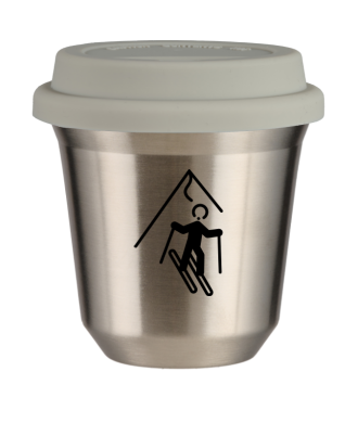 Tasse 150 ml ARGENT "Ski", avec couvercle blanc Tasse 150 ml ARGENT "Ski", avec couvercle blanc