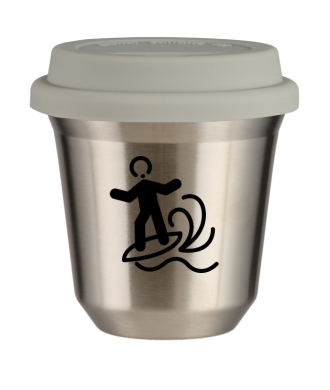 Tasse 150 ml ARGENT "Planche à voile (noir)", avec couvercle blanc Tasse 150 ml ARGENT "Planche à voile (noir)", avec couvercle blanc