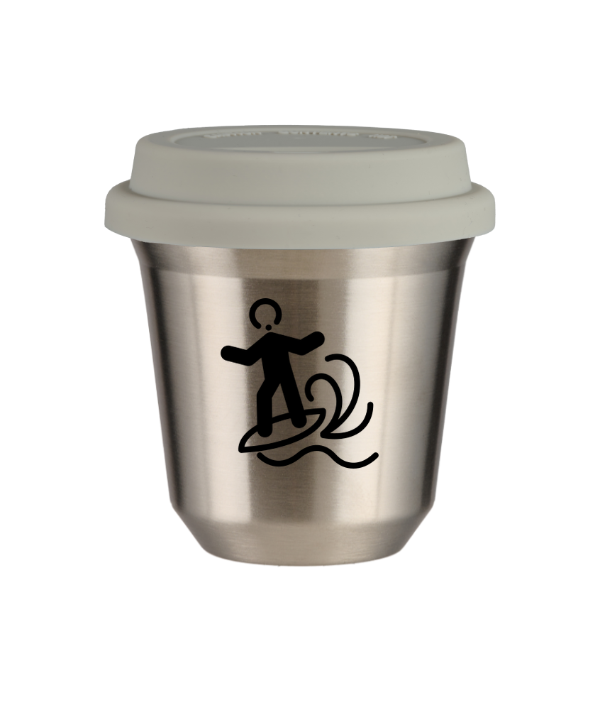 Tasse 150 ml ARGENT "Planche à voile (noir)", avec couvercle blanc