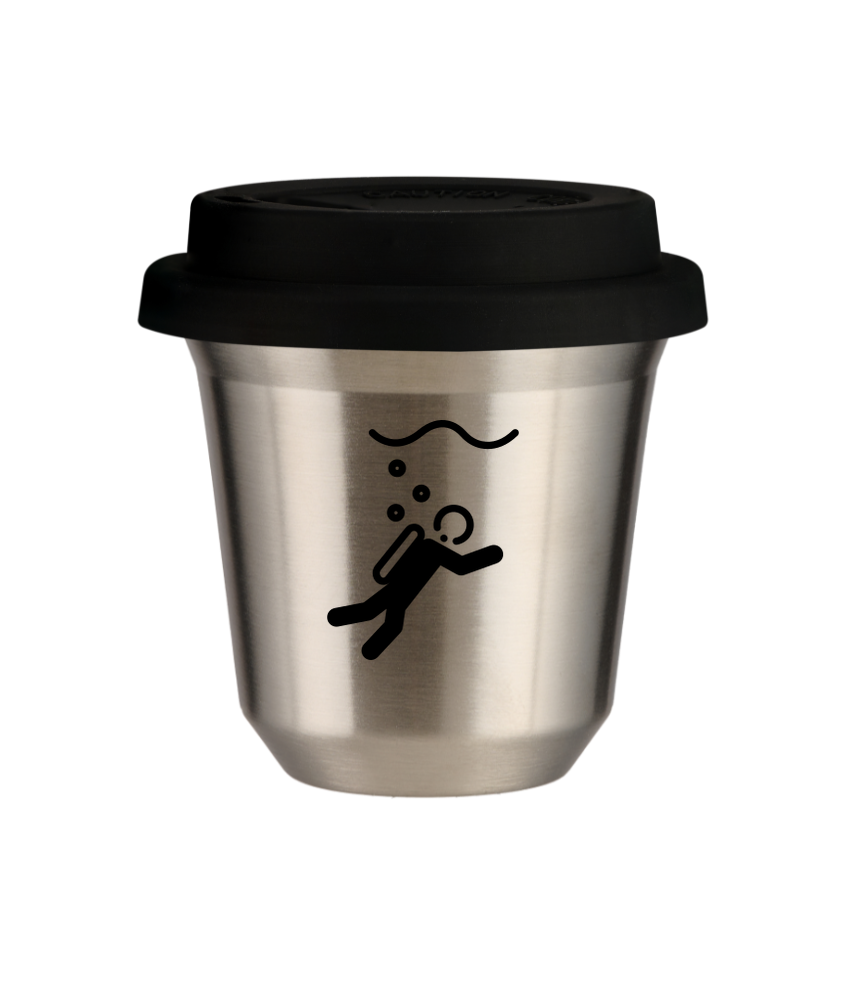 Tasse 150 ml ARGENT "Plongée (noir)", avec couvercle noir
