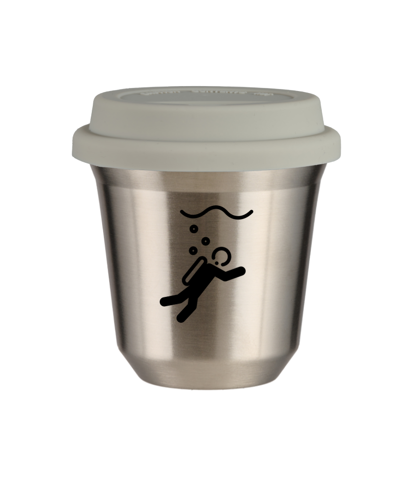 Tasse 150 ml ARGENT "Plongée (noir)", avec couvercle blanc
