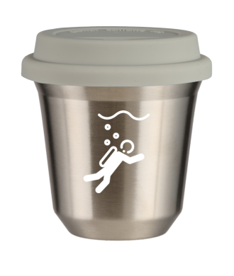 Tasse 150 ml ARGENT "Plongée (blanc)", avec couvercle blanc Tasse 150 ml ARGENT "Plongée (blanc)", avec couvercle blanc