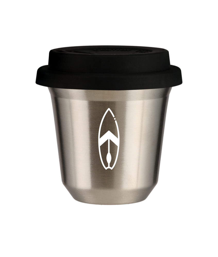 Tasse 150 ml ARGENT "Planche (blanc)", avec couvercle noir