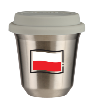 Tasse 150 ml ARGENT "Drapeau polonais", avec couvercle blanc Tasse 150 ml ARGENT "Drapeau polonais", avec couvercle blanc