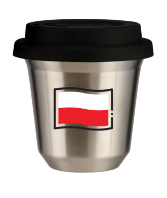 Tasse 150 ml ARGENT "Drapeau polonais (noir)", avec couvercle noir Tasse 150 ml ARGENT "Drapeau polonais (noir)", avec couvercle noir