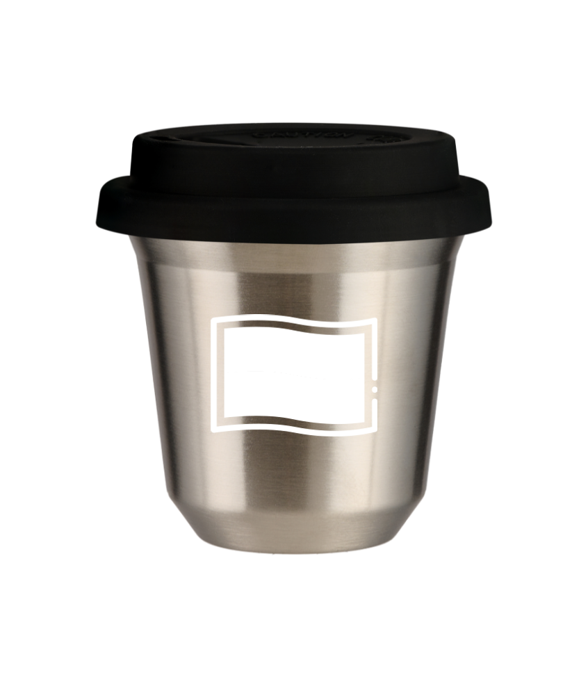 Tasse 150 ml ARGENT "Drapeau polonais (blanc)", avec couvercle noir
