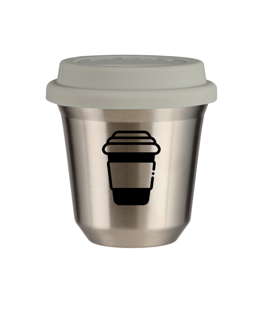 Tasse 150 ml ARGENT, avec couvercle blanc
