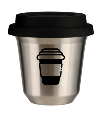 Tasse 150 ml ARGENT, avec couvercle noir Tasse 150 ml ARGENT, avec couvercle noir