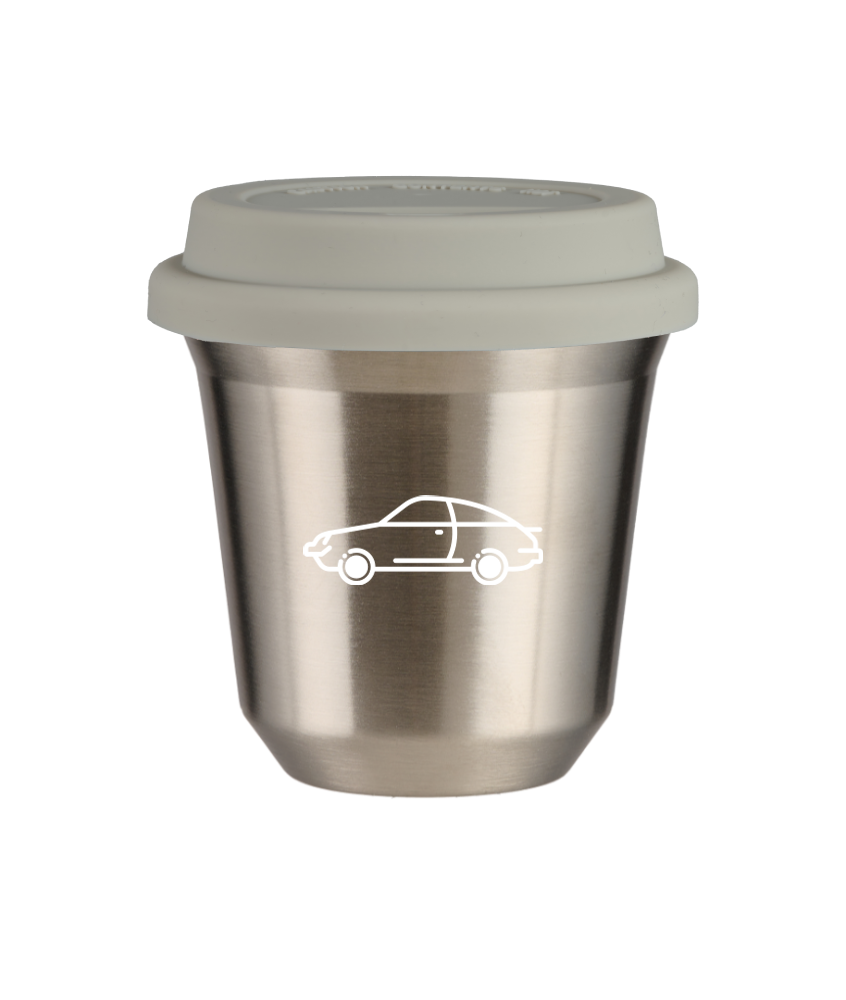 Tasse 150 ml ARGENT "Voiture (blanc)", avec couvercle blanc