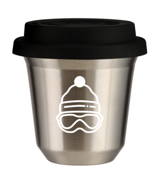 Tasse 150 ml ARGENT "Casquette (blanc)", avec couvercle noir Tasse 150 ml ARGENT "Casquette (blanc)", avec couvercle noir