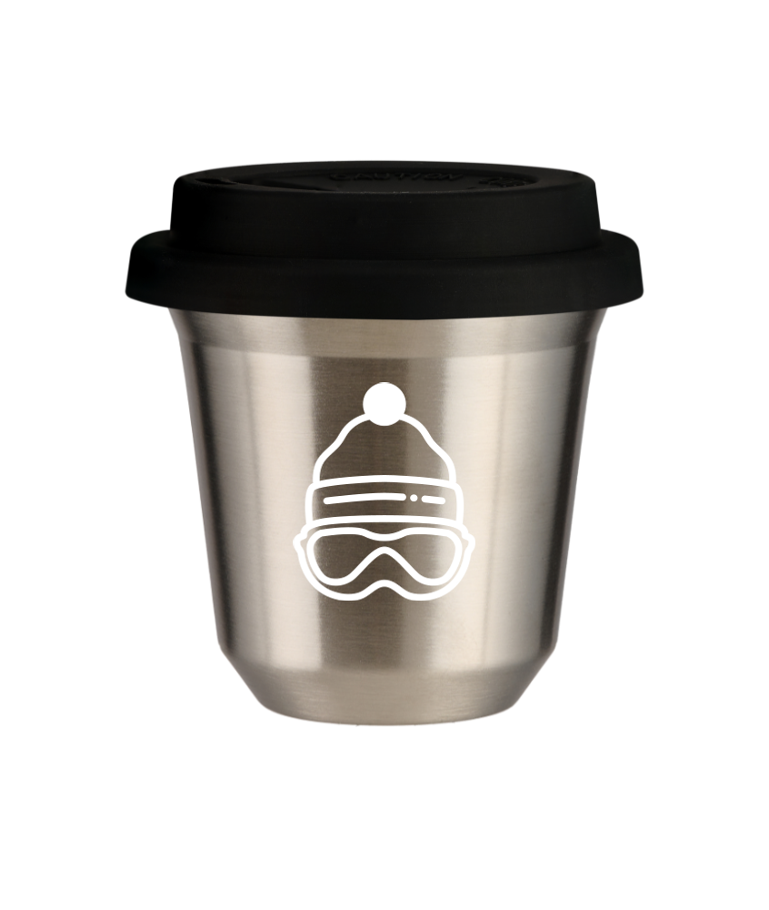 Tasse 150 ml ARGENT "Casquette (blanc)", avec couvercle noir