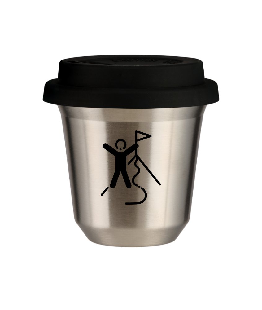 Tasse 150 ml ARGENT "Escalade 1 (noir)", avec couvercle noir