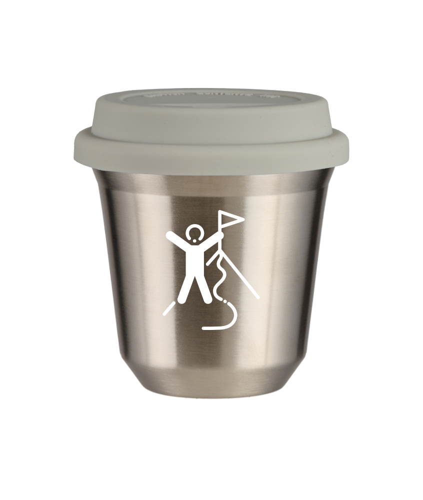 Tasse 150 ml ARGENT "Escalade 1 (blanc)", avec couvercle blanc
