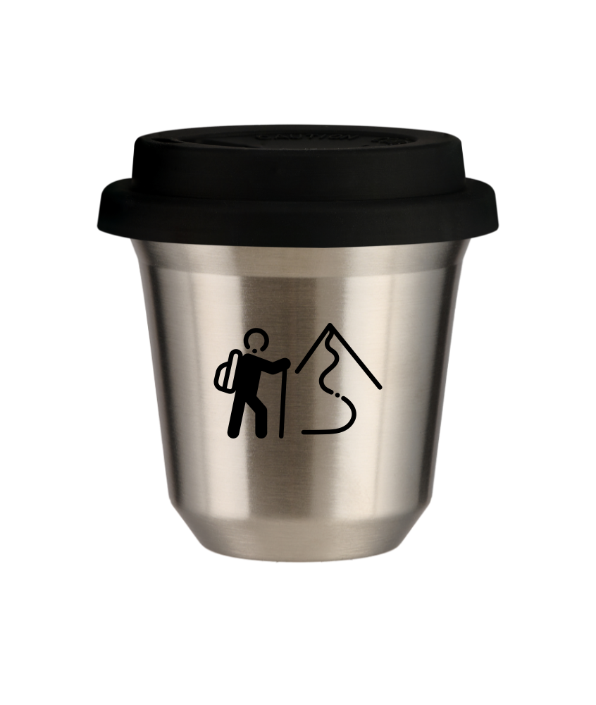 Tasse 150 ml ARGENT "Escalade 2", avec couvercle noir