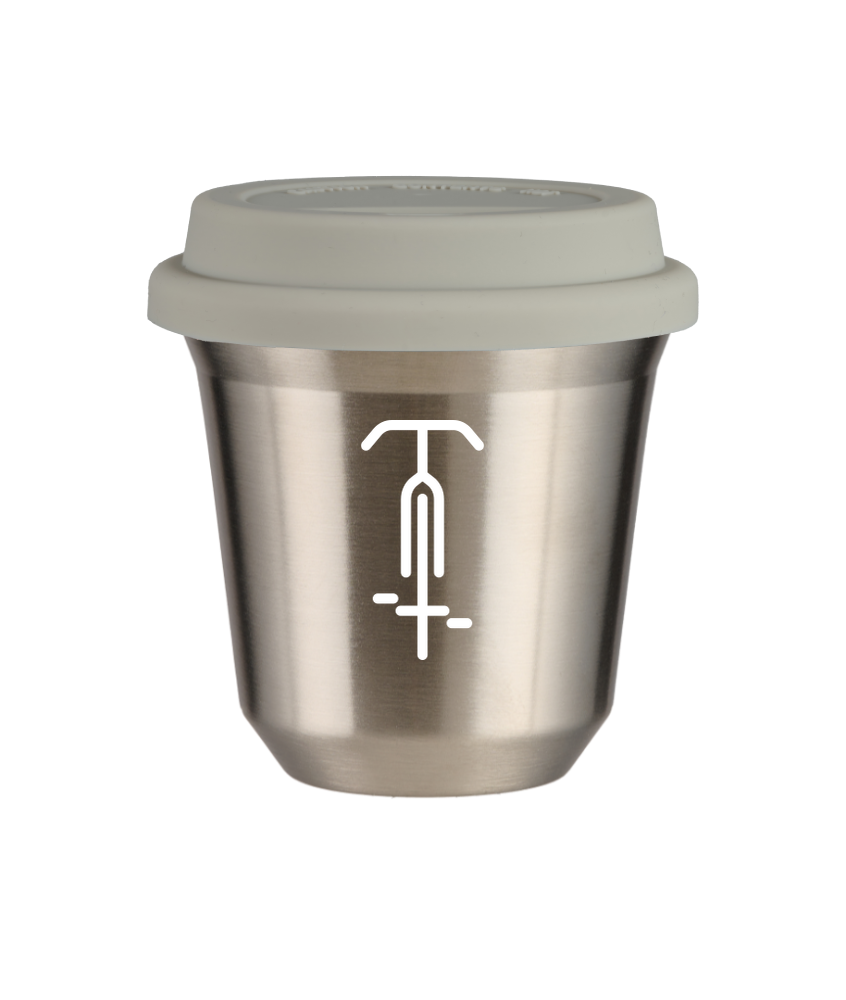 Tasse 150 ml ARGENT "Cyclisme 1 (blanc)", avec couvercle blanc