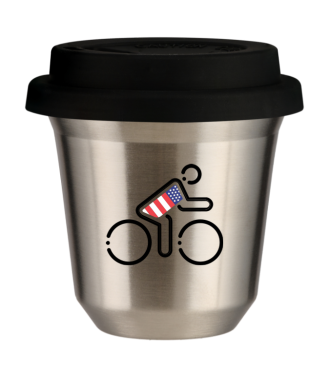 Tasse 150 ml ARGENT "Cycliste aux couleurs britanniques (noir)", avec couvercle noir Tasse 150 ml ARGENT "Cycliste aux couleurs britanniques (noir)", avec couvercle noir
