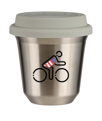 Tasse 150 ml ARGENT "Cycliste aux couleurs britanniques (noir)", avec couvercle blanc Tasse 150 ml ARGENT "Cycliste aux couleurs britanniques (noir)", avec couvercle blanc