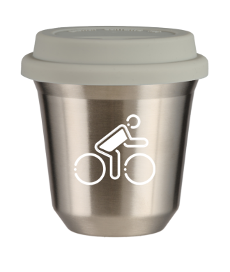 Tasse 150 ml ARGENT "Cycliste aux couleurs polonaises (blanc)", avec couvercle blanc Tasse 150 ml ARGENT "Cycliste aux couleurs polonaises (blanc)", avec couvercle blanc