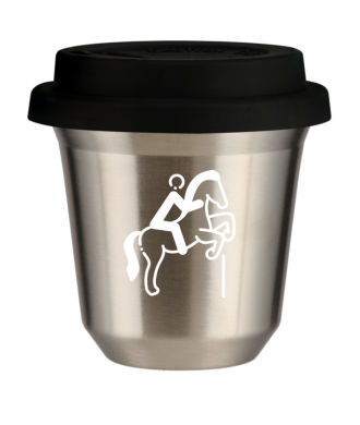 Tasse 150 ml ARGENT "Équitation 1 (blanc)", avec couvercle noir Tasse 150 ml ARGENT "Équitation 1 (blanc)", avec couvercle noir
