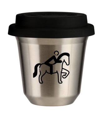 Tasse 150 ml ARGENT "Équitation 2 (noir)", avec couvercle noir Tasse 150 ml ARGENT "Équitation 2 (noir)", avec couvercle noir
