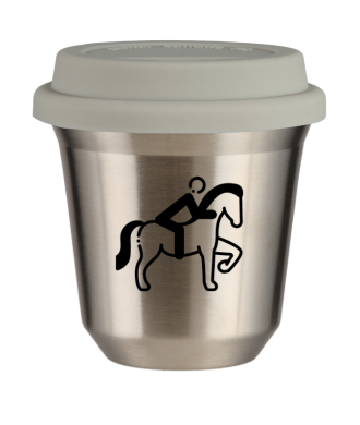 Tasse 150 ml ARGENT "Équitation 2 (noir)", avec couvercle blanc Tasse 150 ml ARGENT "Équitation 2 (noir)", avec couvercle blanc