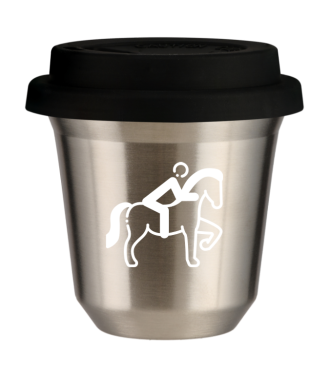 Tasse 150 ml ARGENT "Équitation 2 (blanc)", avec couvercle noir Tasse 150 ml ARGENT "Équitation 2 (blanc)", avec couvercle noir