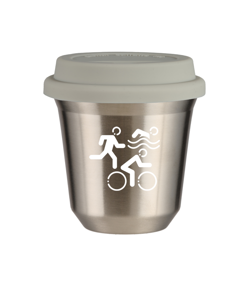 Tasse 150 ml ARGENT "Sports (blanc)", avec couvercle blanc