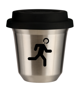 Tasse 150 ml ARGENT "Coureur", avec couvercle noir Tasse 150 ml ARGENT "Coureur", avec couvercle noir