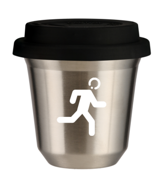 Tasse 150 ml ARGENT "Coureur (blanc)", avec couvercle noir Tasse 150 ml ARGENT "Coureur (blanc)", avec couvercle noir