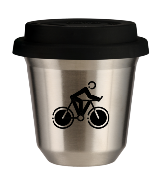 Tasse 150 ml ARGENT "Cyclisme 2", avec couvercle noir Tasse 150 ml ARGENT "Cyclisme 2", avec couvercle noir