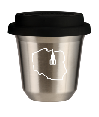 Tasse 150 ml ARGENT "Pologne (blanc)", avec couvercle noir Tasse 150 ml ARGENT "Pologne (blanc)", avec couvercle noir
