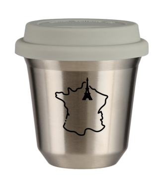 Tasse 150 ml ARGENT "France (noir)", avec couvercle blanc Tasse 150 ml ARGENT "France (noir)", avec couvercle blanc